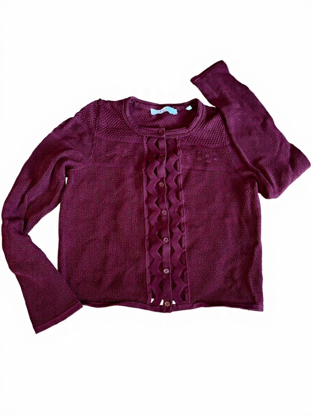 Sandro Women's Ruby burgundy Braided-Trim cropped Cardigan fall size 34